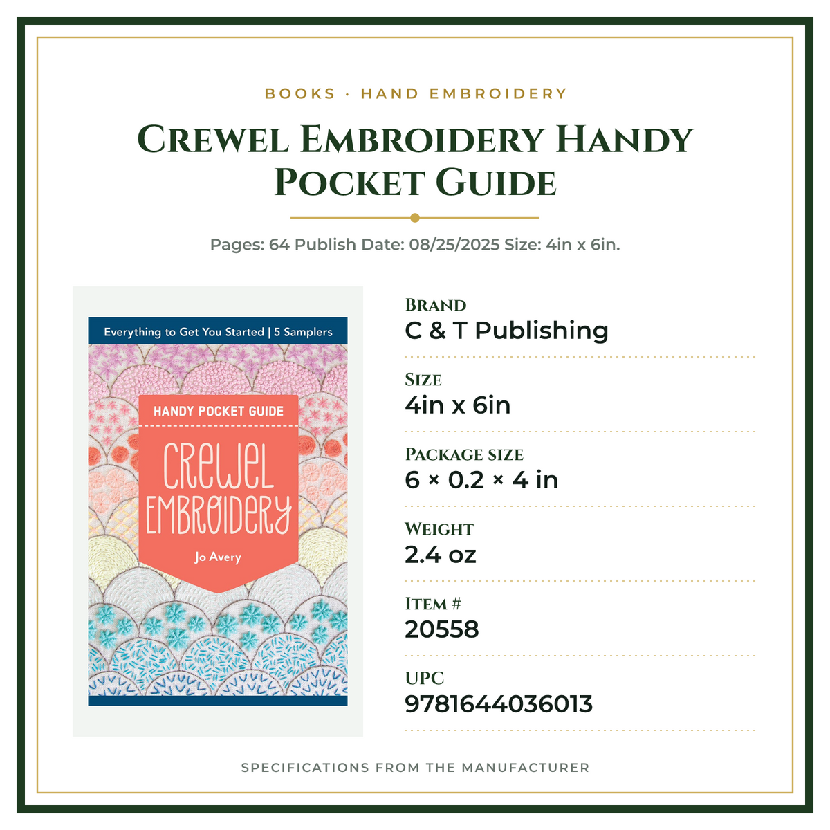 Product Specifications – Crewel Embroidery Handy Pocket Guide