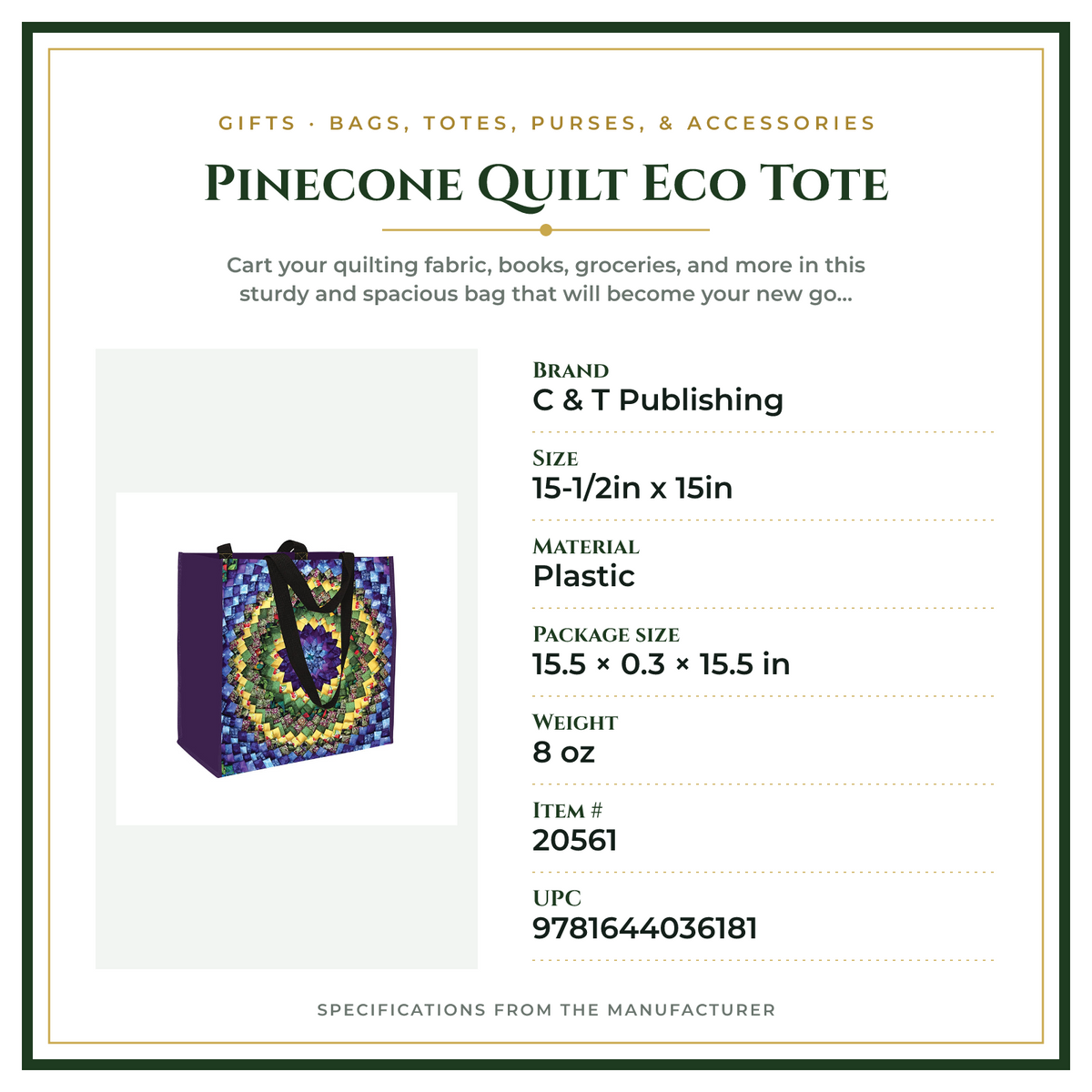 Product Specifications – Pinecone Quilt Eco Tote
