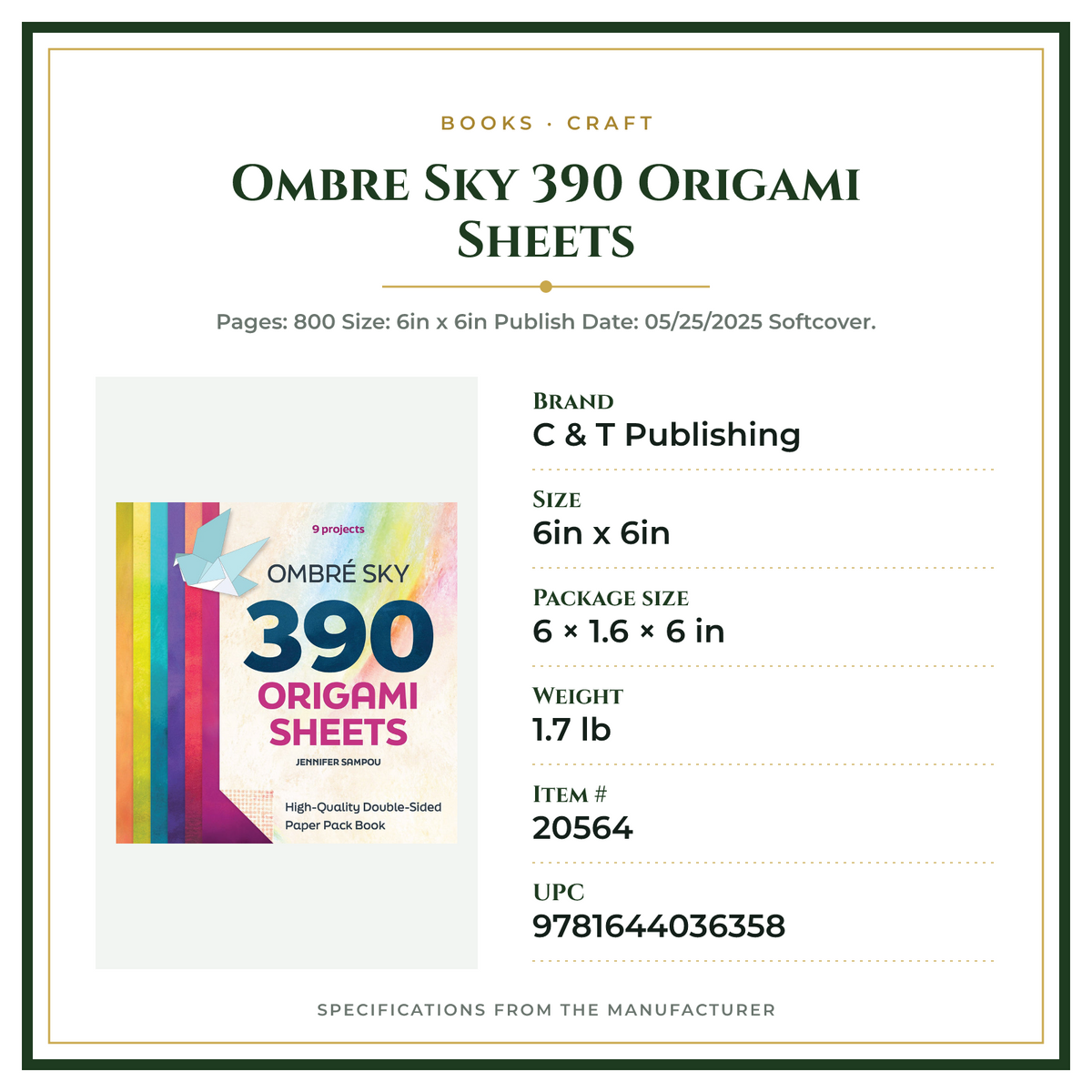 Product Specifications – Ombre Sky 390 Origami Sheets