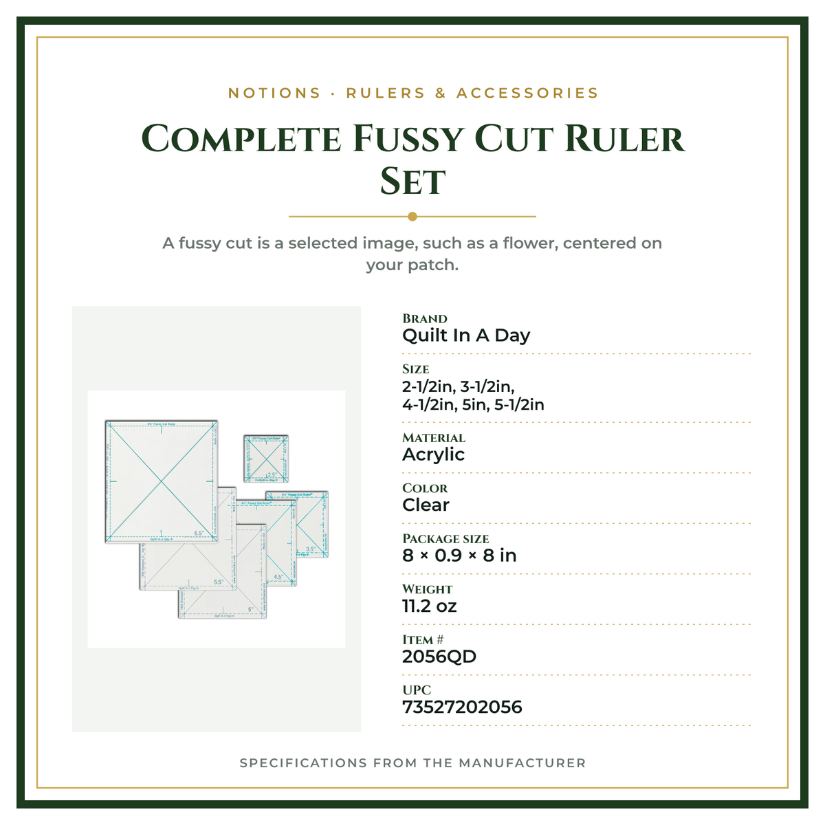 Product Specifications – Complete Fussy Cut Ruler Set
