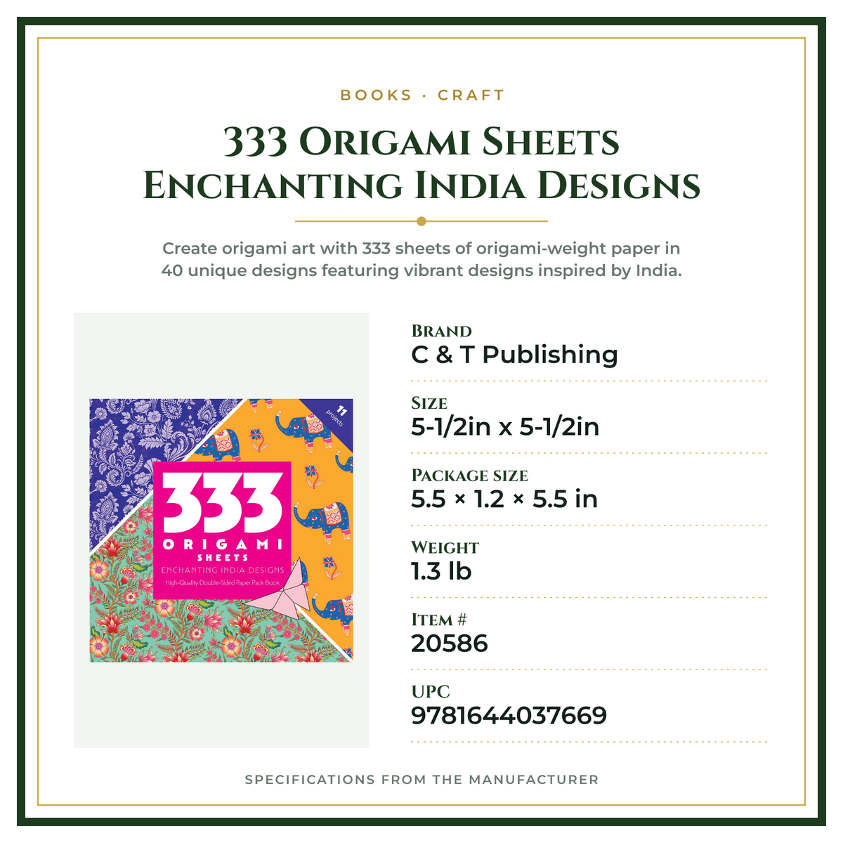 Product Specifications – 333 Origami Sheets Enchanting India Designs