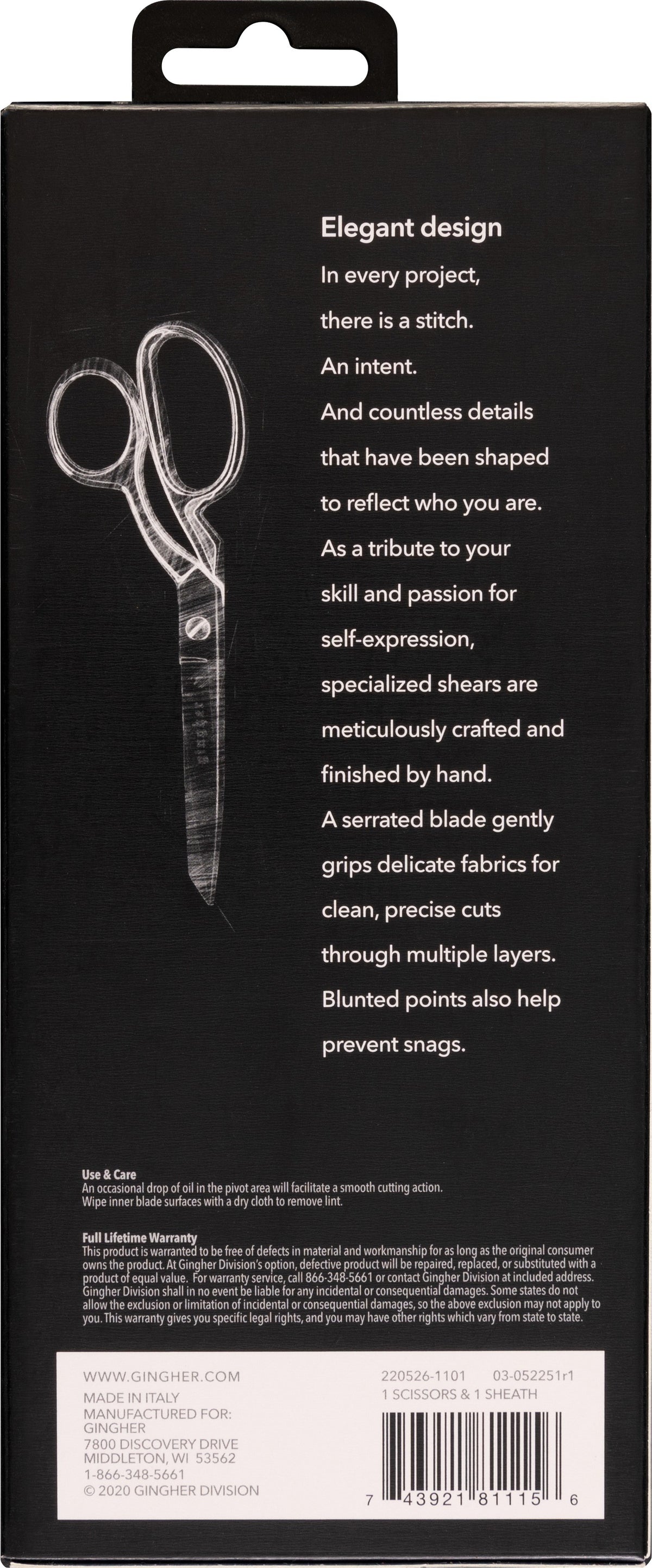 Gingher 8in Serrated/Knife Edge Dressmakers Shears Blunt Tip