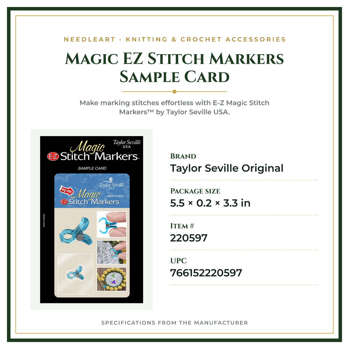 Product Specifications – Magic EZ Stitch Markers Sample Card