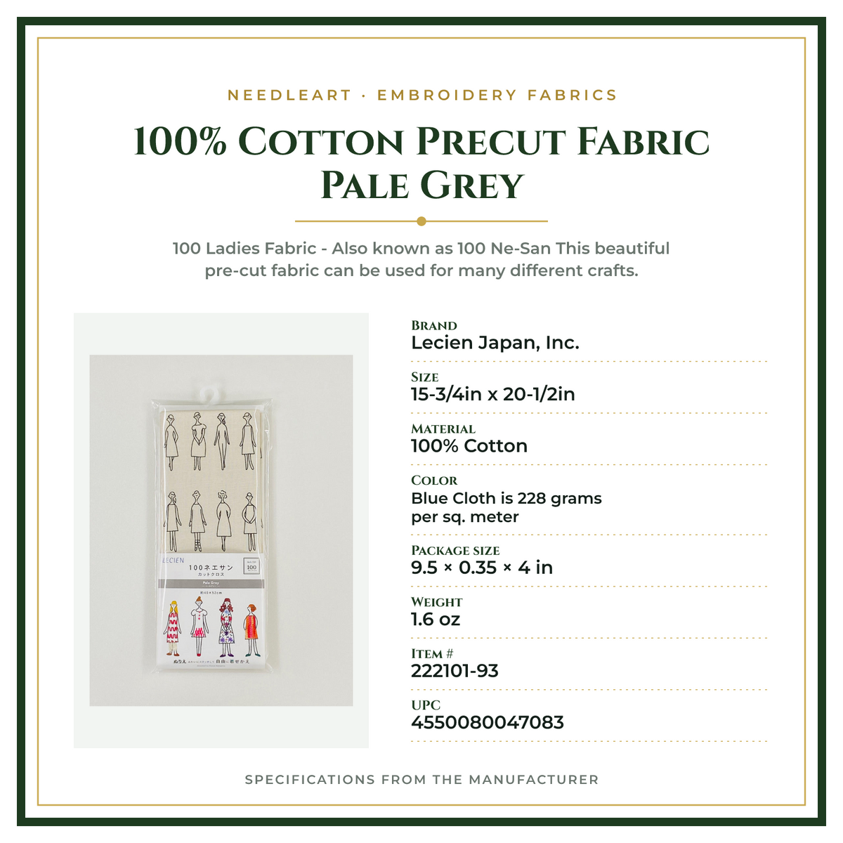 Product Specifications – 100% Cotton Precut Fabric Pale Grey