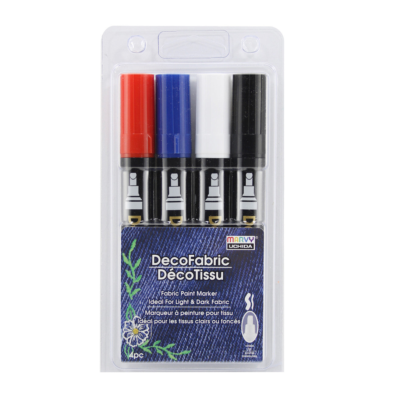 Deco Color Fabric Marker Chisel Tip 4pc Primary