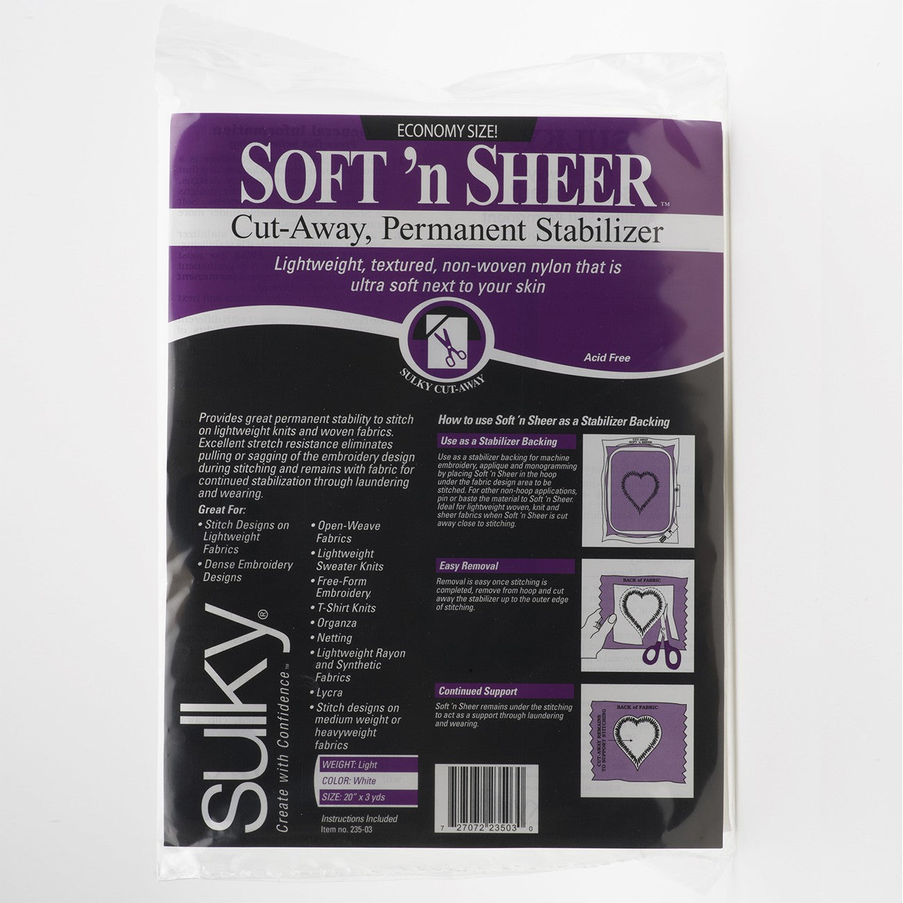 Cut Away Soft N Sheer Stabilizer White 20in x 3yds
