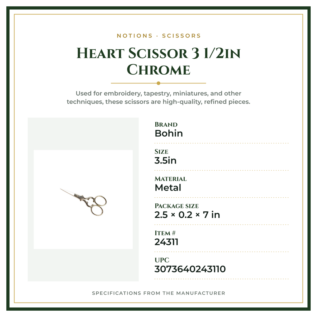 Product Specifications – Heart Scissor 3 1/2in Chrome