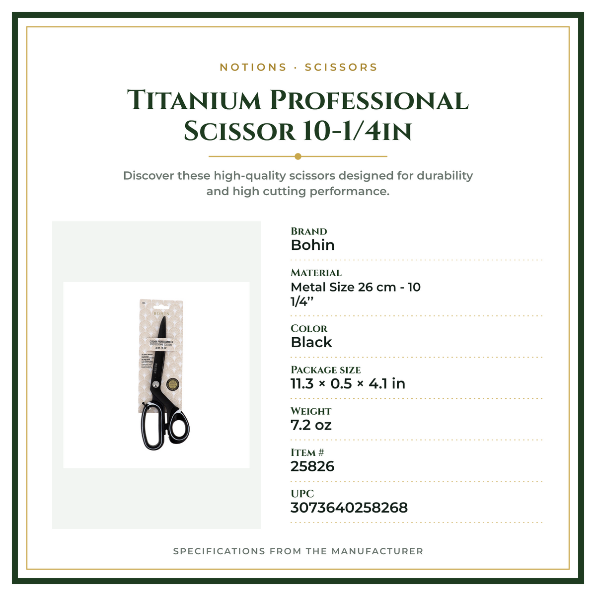 Product Specifications – Titanium Professional Scissor 10-1/4in