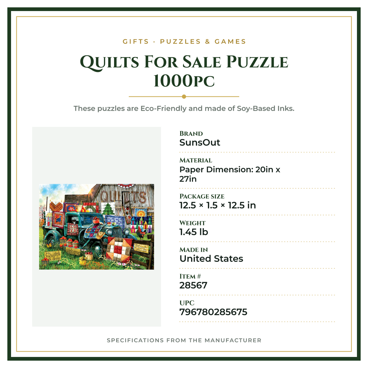 Product Specifications – Quilts For Sale Puzzle 1000pc