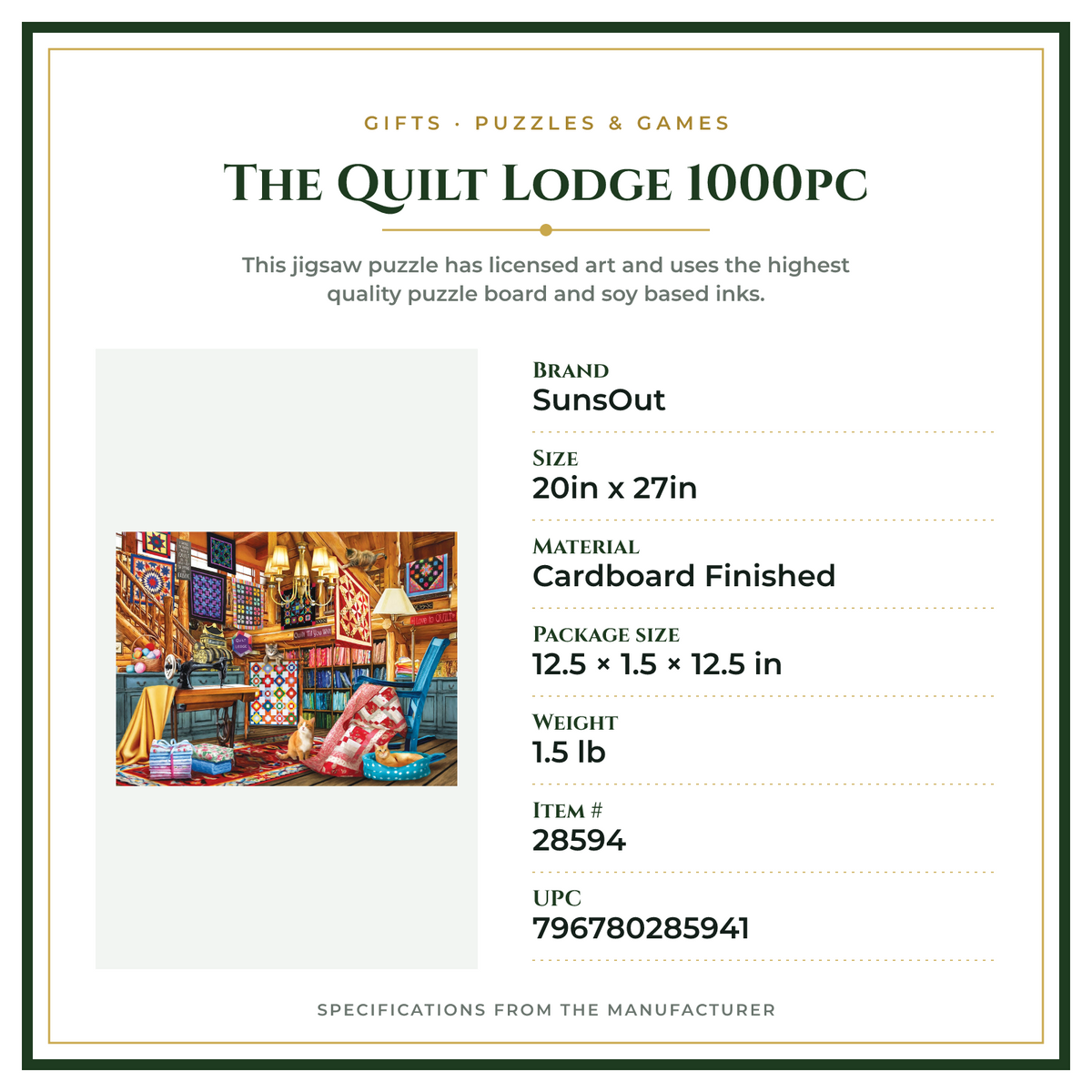 Product Specifications – The Quilt Lodge 1000pc