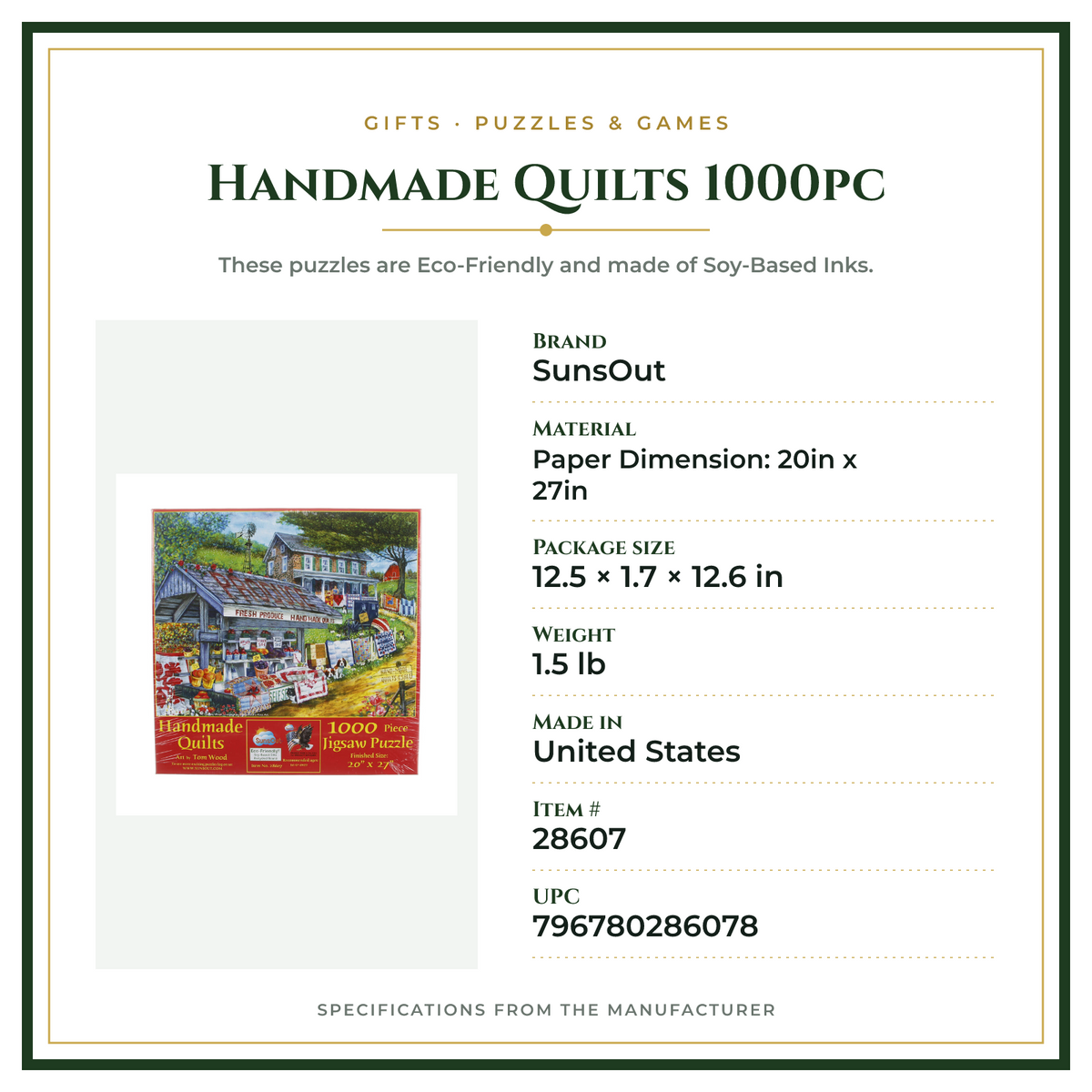 Product Specifications – Handmade Quilts 1000pc