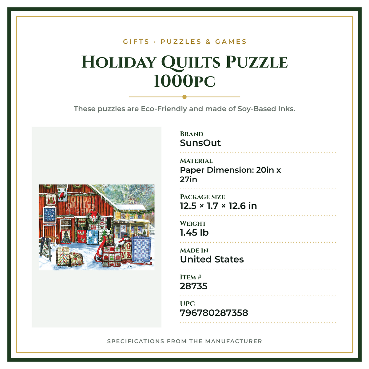 Product Specifications – Holiday Quilts Puzzle 1000pc