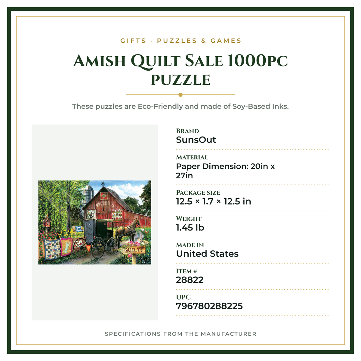 Product Specifications – Amish Quilt Sale 1000pc puzzle