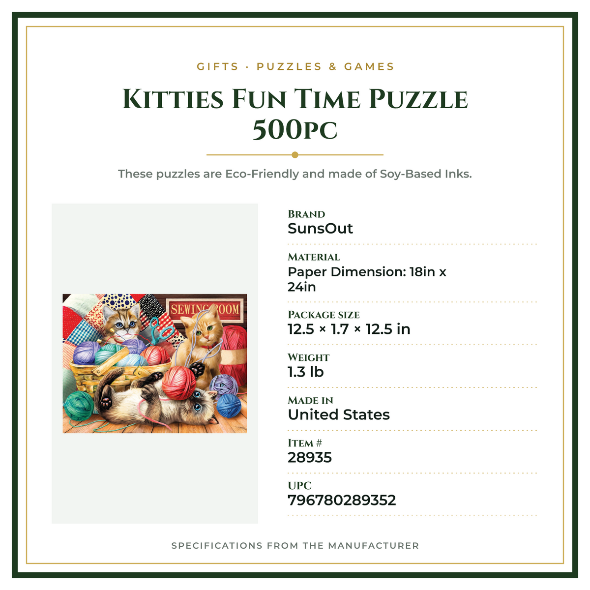 Product Specifications – Kitties Fun Time Puzzle 500pc