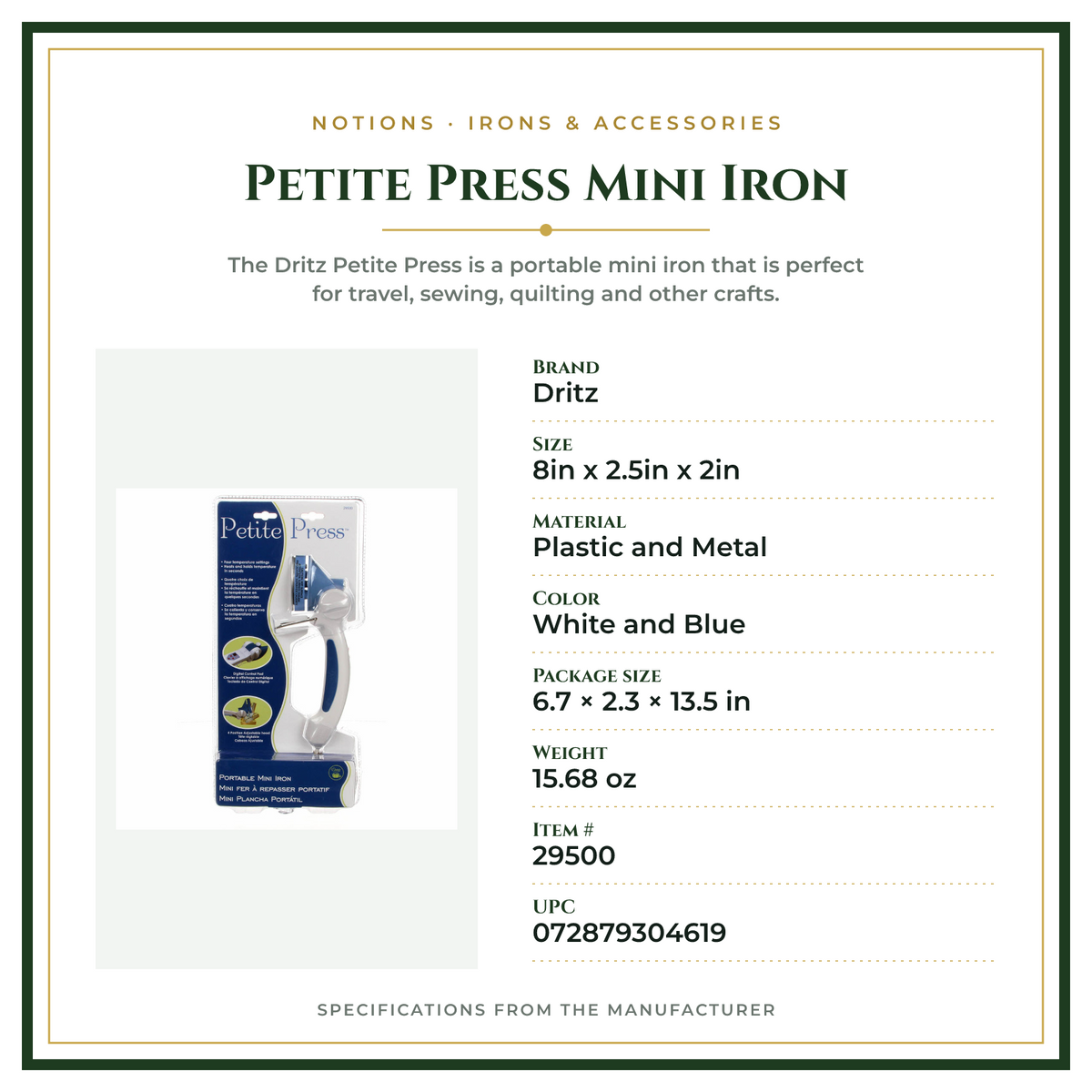 Product Specifications – Petite Press Mini Iron