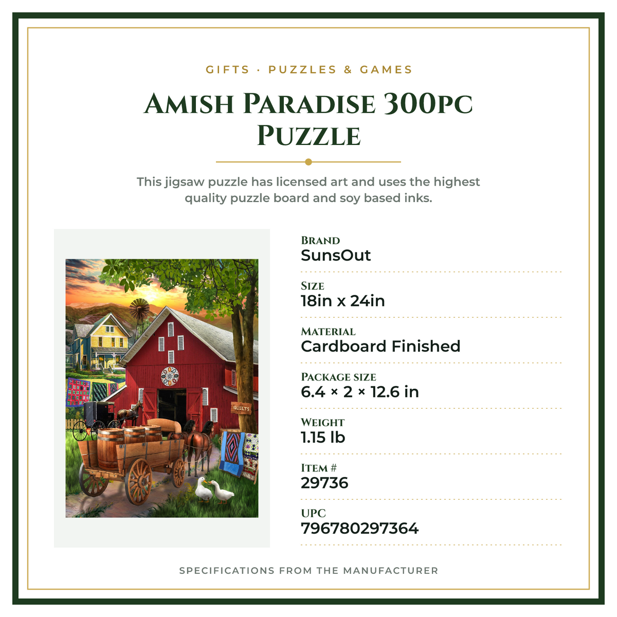 Product Specifications – Amish Paradise 300pc Puzzle