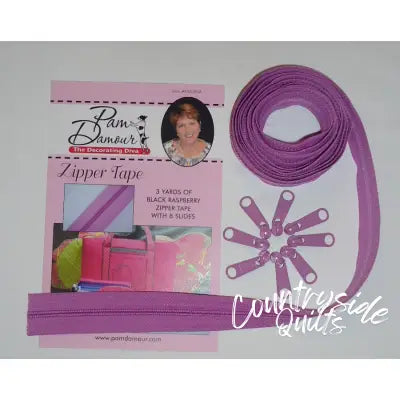 3 yards of Reversible Coil Zipper Tape with 8 Slides Black Raspberry