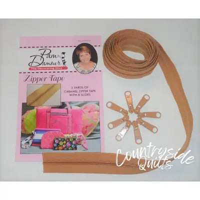 3 yards of Reversible Coil Zipper Tape with 8 Slides Caramel