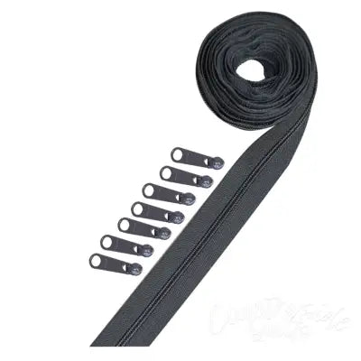 3 yards of Reversible Coil Zipper Tape with 8 Slides Charcoal
