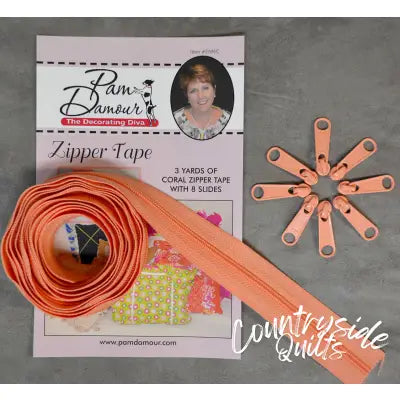 3 yards of Reversible Coil Zipper Tape with 8 Slides Coral