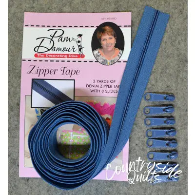 3 yards of Reversible Coil Zipper Tape with 8 Slides Denim