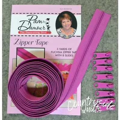 3 yards of Reversible Coil Zipper Tape with 8 Slides Fuchsia