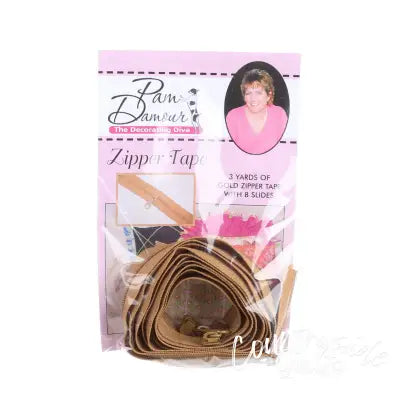 3 yards of Reversible Coil Zipper Tape with 8 Slides Gold