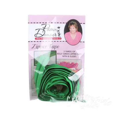 3 yards of Reversible Coil Zipper Tape with 8 Slides Kelly