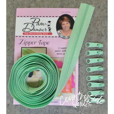 3 yards of Reversible Coil Zipper Tape with 8 Slides Mint