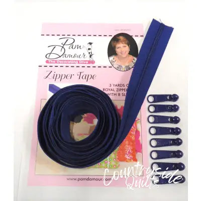 3 yards of Reversible Coil Zipper Tape with 8 Slides Royal Blue