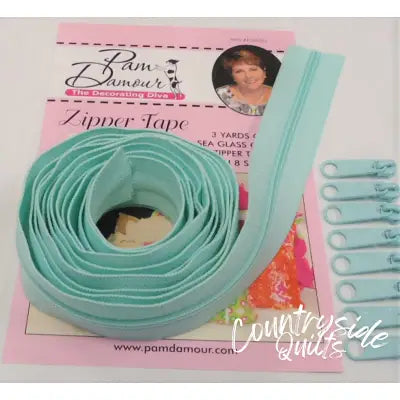 3 yards of Reversible Coil Zipper Tape with 8 Slides Sea Glass Green