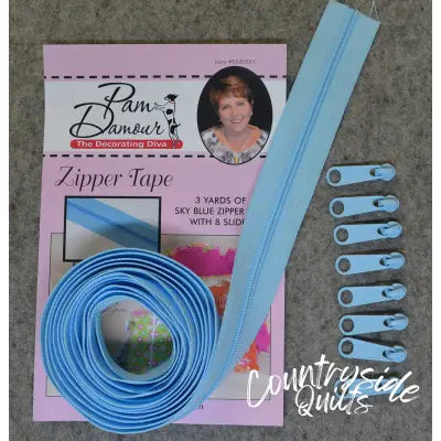 3 yards of Reversible Coil Zipper Tape with 8 Slides Sky Blue