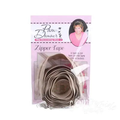 3 yards of Reversible Coil Zipper Tape with 8 Slides Tan
