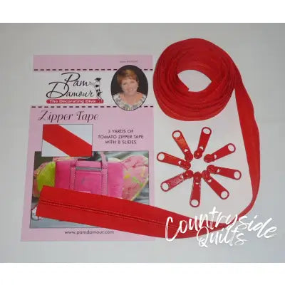 3 yards of Reversible Coil Zipper Tape with 8 Slides Tomato