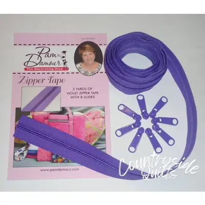 3 yards of Reversible Coil Zipper Tape with 8 Slides Violet