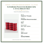Product Specifications – SuperBobs Polyester Bobbin 12pk L-Style Bright Red