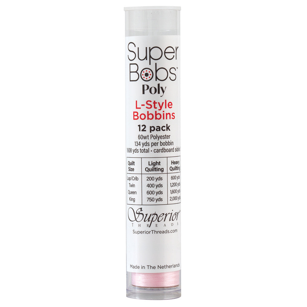 SuperBobs Polyester Bobbin 12pk L-Style Baby Pink