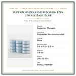 Product Specifications – SuperBobs Polyester Bobbin 12pk L-Style Baby Blue