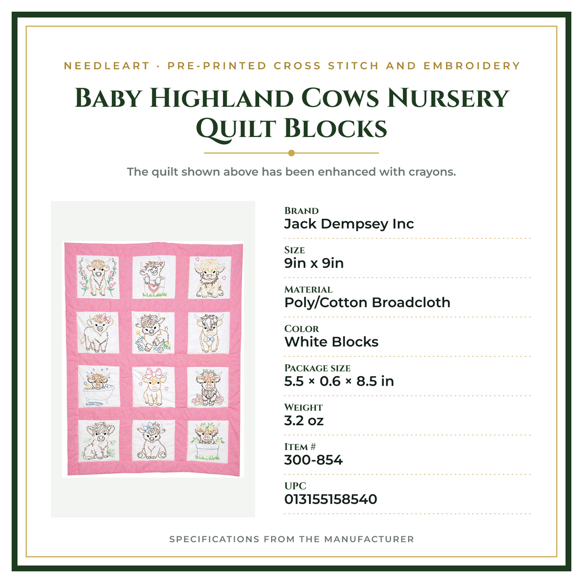 Product Specifications – Baby Highland Cows Nursery Quilt Blocks