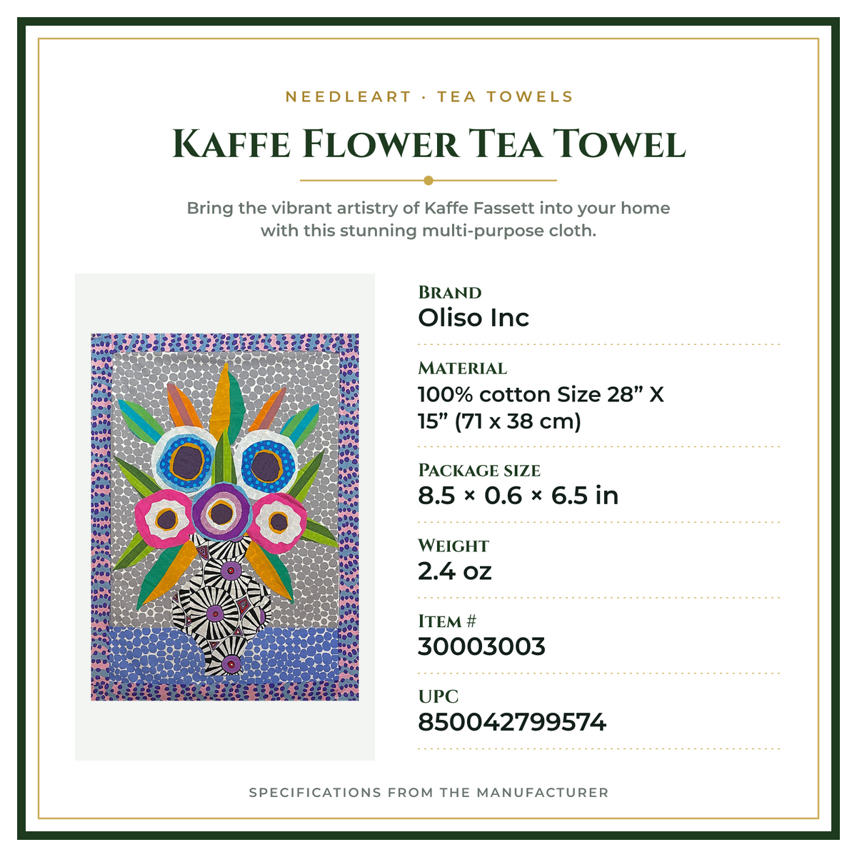 Product Specifications – Kaffe Flower Tea Towel