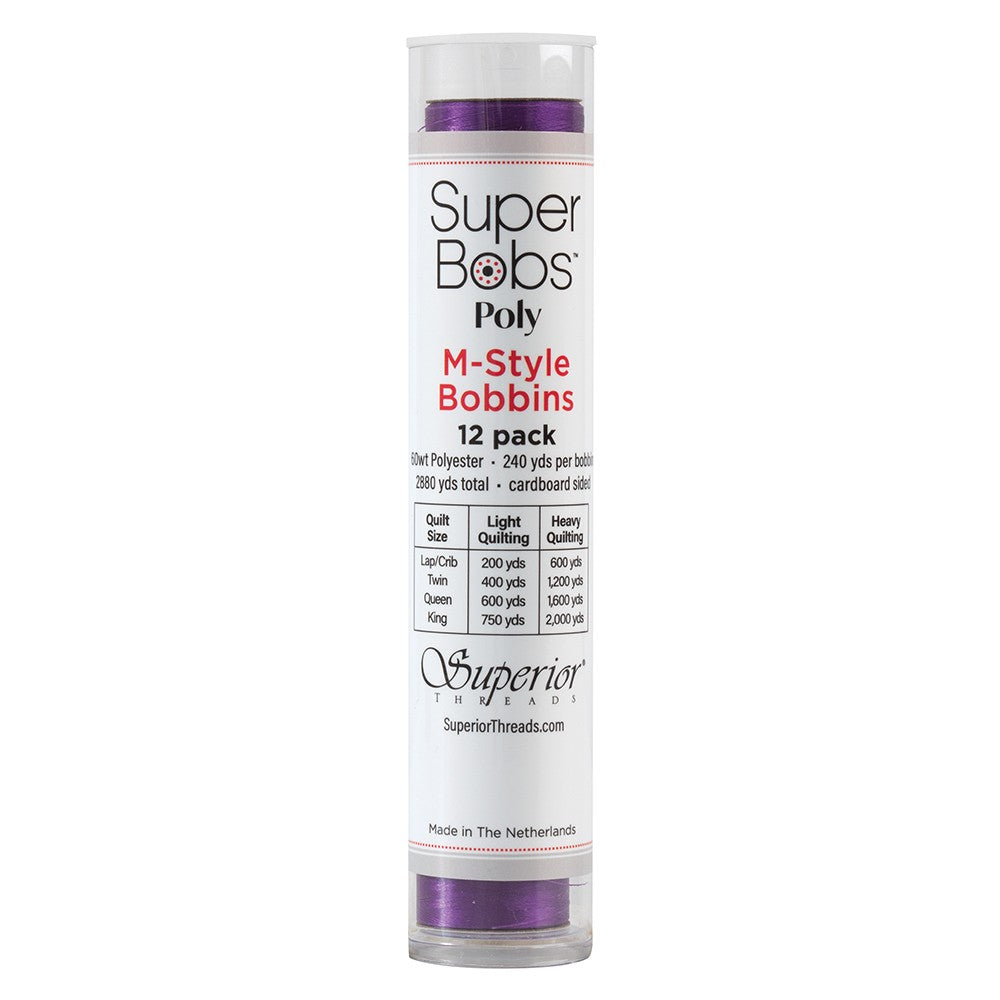 SuperBobs Polyester Bobbin 12pk M-Style Dark Purple