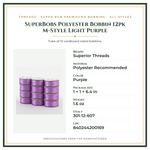 Product Specifications – SuperBobs Polyester Bobbin 12pk M-Style Light Purple