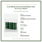 Product Specifications – SuperBobs Polyester Bobbin 12pk M-Style Green