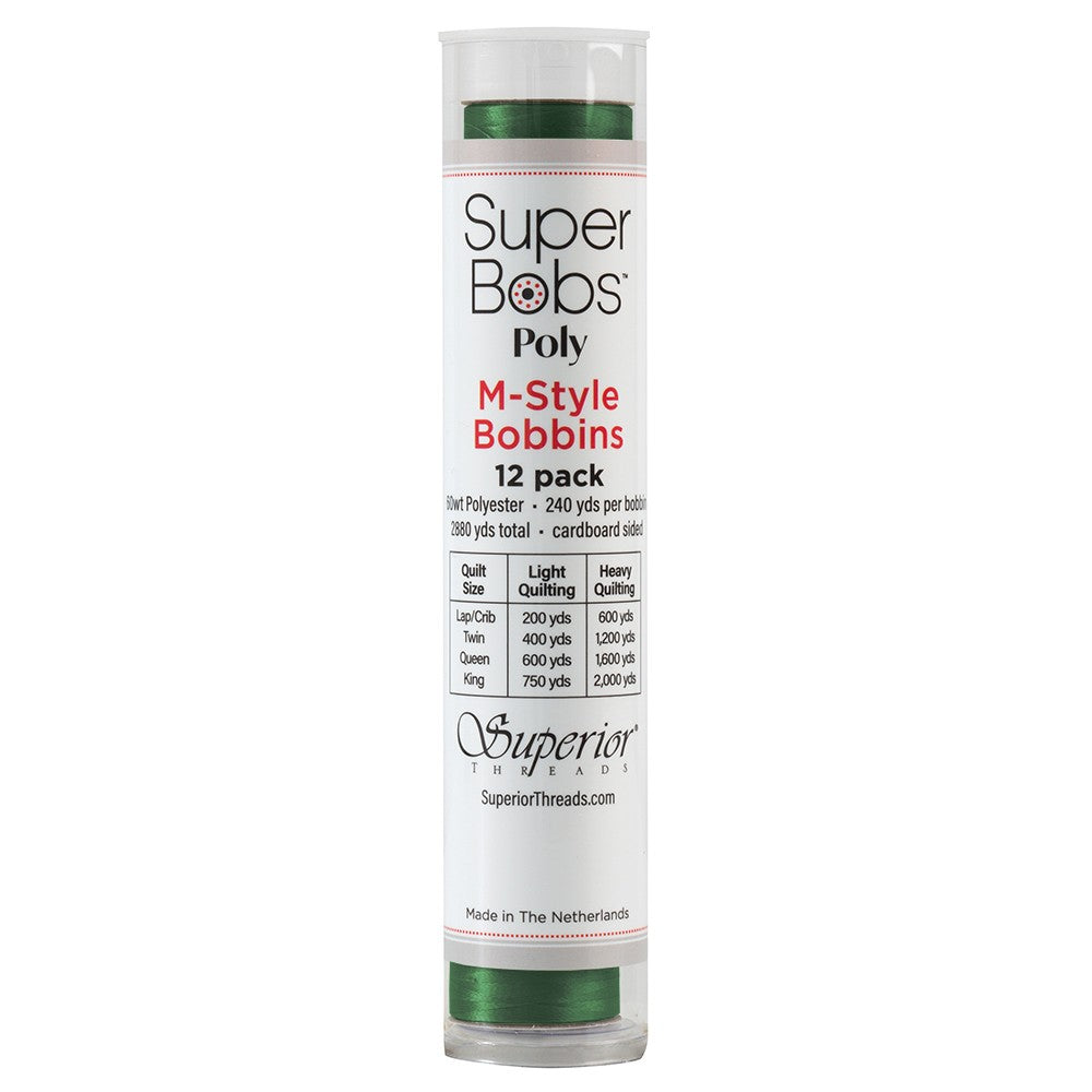 SuperBobs Polyester Bobbin 12pk M-Style Green