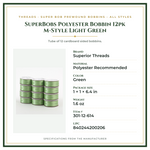 Product Specifications – SuperBobs Polyester Bobbin 12pk M-Style Light Green