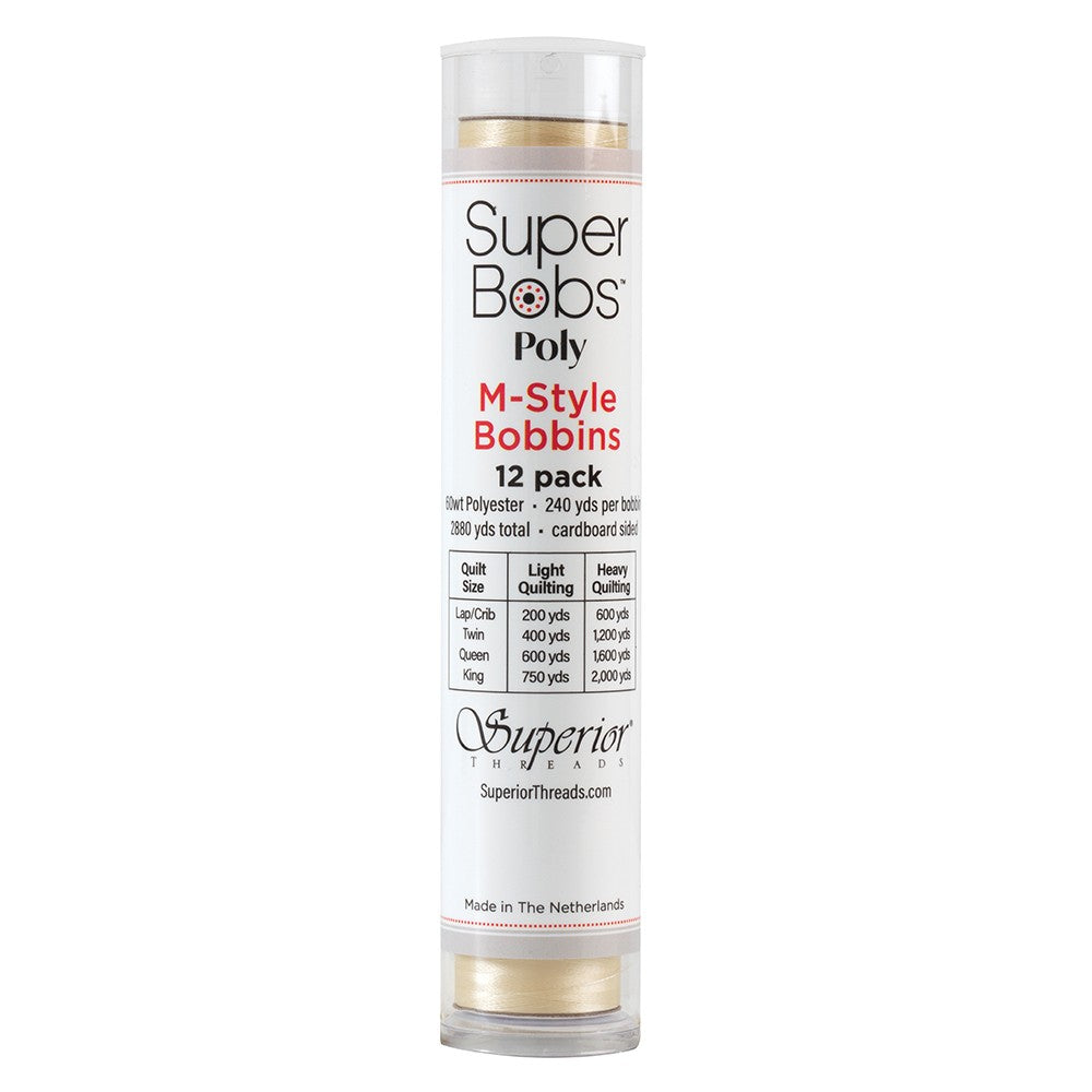SuperBobs Polyester Bobbin 12pk M-Style Cream