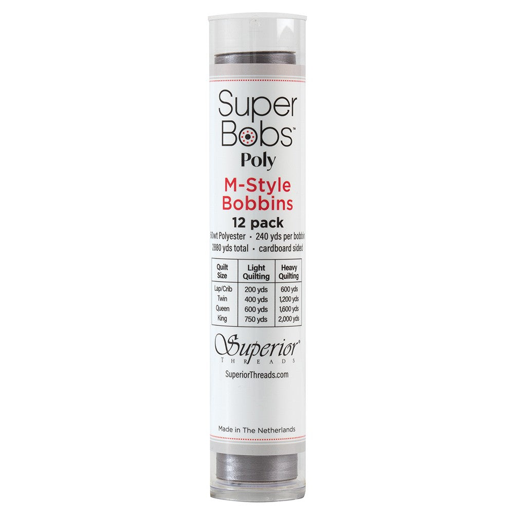 SuperBobs Polyester Bobbin 12pk M-Style Gray