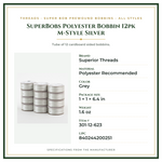 Product Specifications – SuperBobs Polyester Bobbin 12pk M-Style Silver