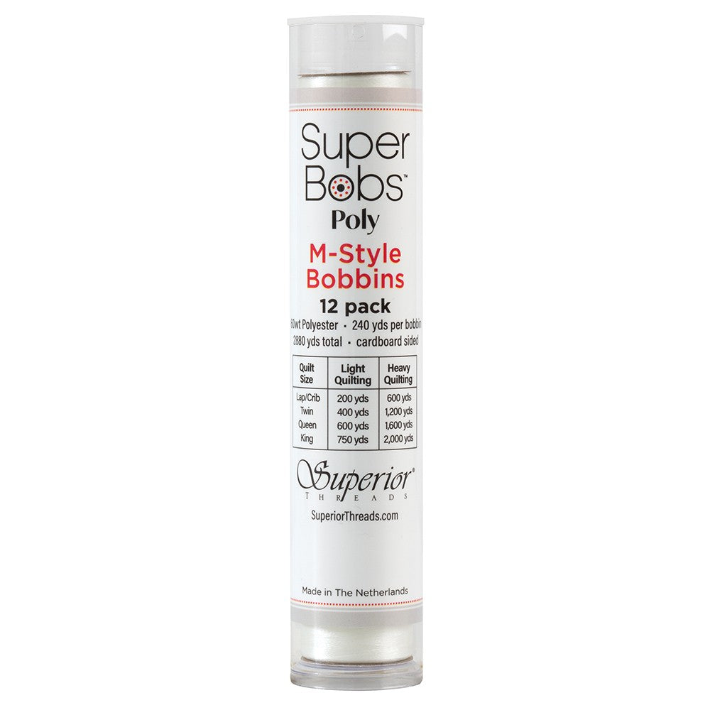 SuperBobs Polyester Bobbin 12pk M-Style Natural White