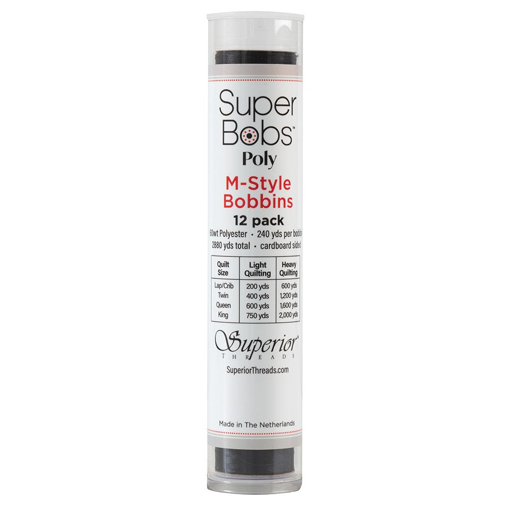 SuperBobs Polyester Bobbin 12pk M-Style Black